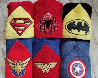 Embroidered Superhero Hooded Bath Beach Pool Towel For Girls Boys, Personalized Kids Gift