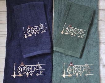 Love HP Embroidered Hand or Bath Towel, Wizard Inspired Personalized Bathroom Decor Gift