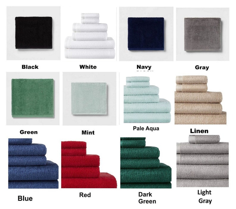 Pode incluir: Uma cole&ccedil;&atilde;o de toalhas de banho retangulares em v&aacute;rias cores s&oacute;lidas, incluindo preto, branco, azul marinho, cinza, verde, menta, &aacute;gua p&aacute;lido, linho, azul, vermelho, verde escuro e cinza claro. As toalhas s&atilde;o exibidas dobradas e em pilhas.