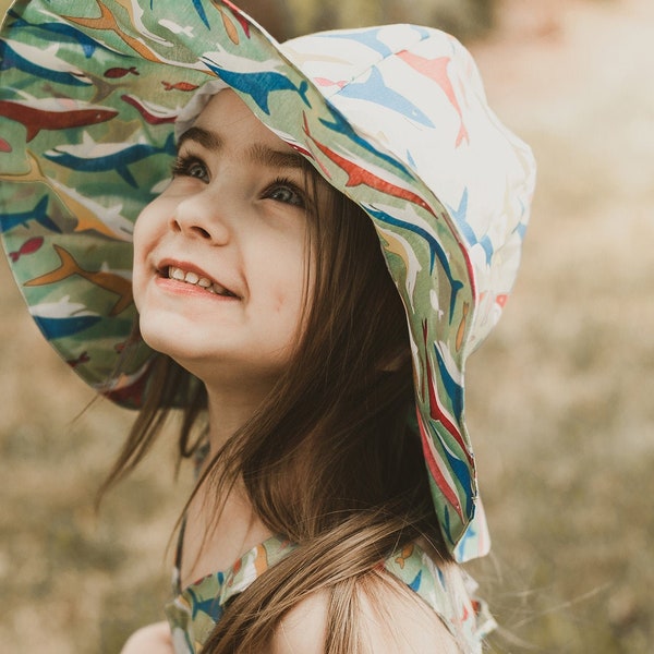 Girls Summer Hat - Baby Sun Hat - Kids Wide Brim Hat - Girls Sun Hat - Childs Sunhats in choice of prints