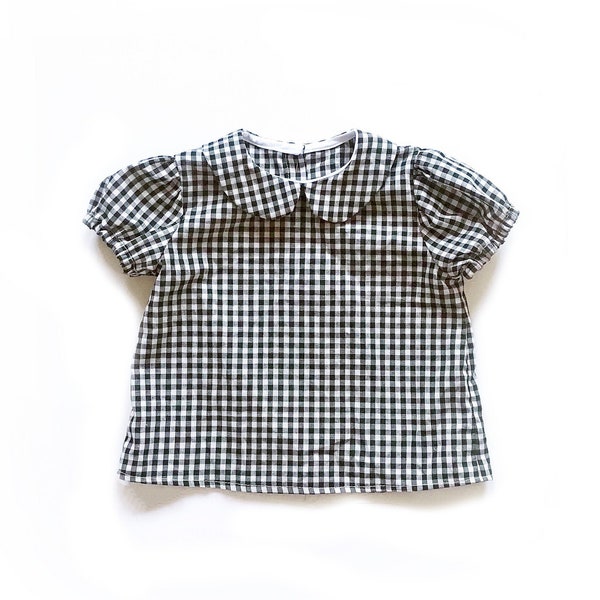 Girls Gingham Shirt - Summer Shirts for Girl - Short Sleeve Top - Collared Baby Blouse - Girls Apparel - Trendy Clothes for Girls - Baby Top