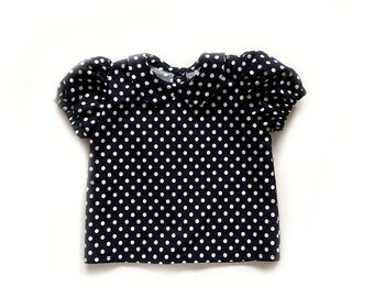 Girls Blouse - Navy Polka Dot Blouse - Girls Shirt with Collar - Fall Autumn Winter Clothing