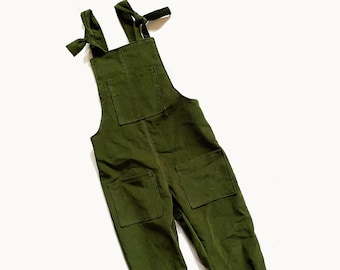 Green Childrens Dungarees - Kids Dungarees - Olive Green Corduroy Dungarees for Kids - Childrens Clothing - Jumpsuit - Romper