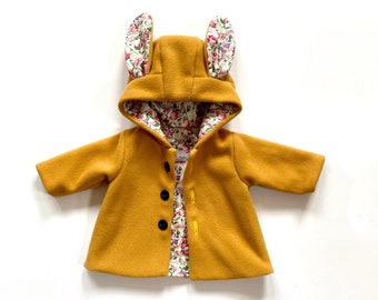 Girls Bunny Jacket - Childs Jacket - Baby Girl Coat - Gift for Baby - Rabbit Ear Coat - Birthday Gift - Child’s Coat - Fleece