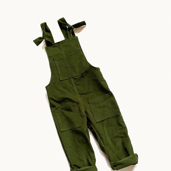 Green Childrens Dungarees - Kids Dungarees - Olive Green Corduroy Dungarees for Kids - Childrens Clothing - Jumpsuit - Romper