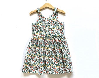 Button Summer Dress - Citrus Tropical Print Sundress for Girls Toddlers Babies - Lemon Print Dresses - Handmade 100% Cotton Dress