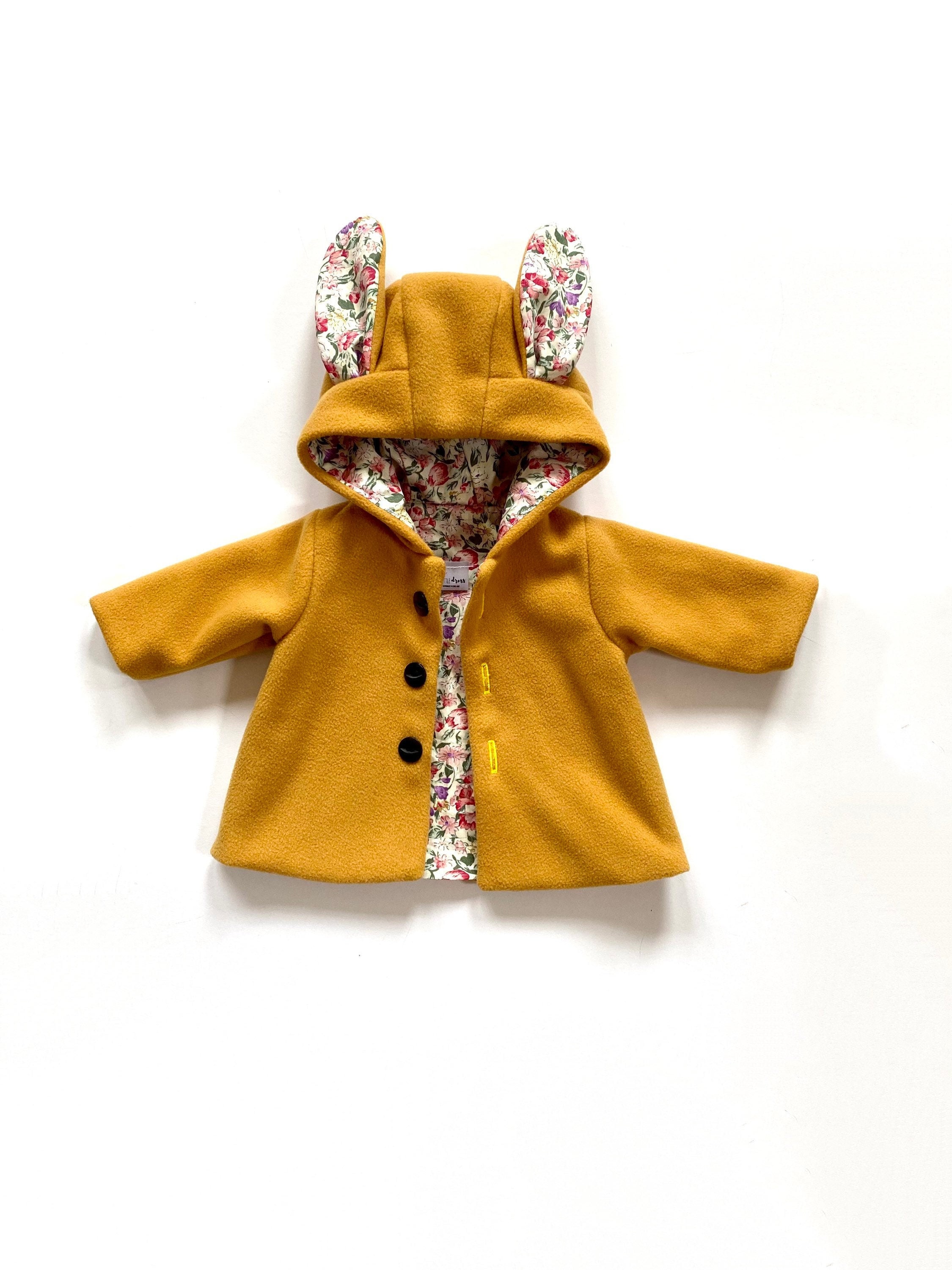 Children's Rabbit Fur Jacket with Hood, Knitted, Yellow L-10/12