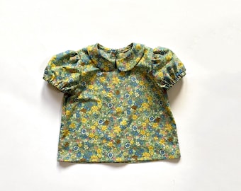 Girls Floral Blouse with Short Puff Sleeves - Girls Clothing - Easter Outfits for Toddler Baby