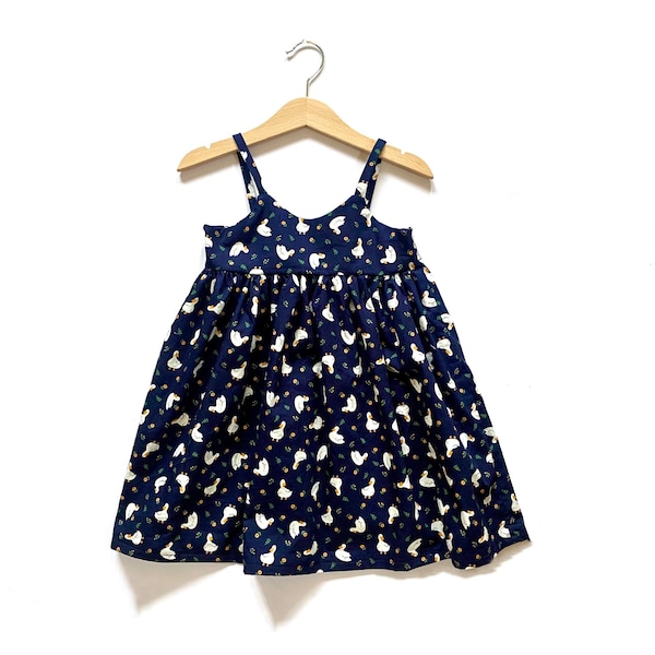 Girls Summer Dress - Duck Print - First Birthday Outfit - Childrens Dress - Navy Blue Outfit - Birthday Party - Easter - Spring