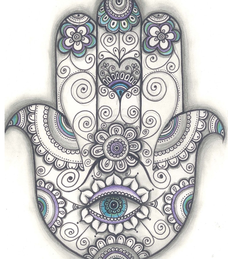 Large Print Hamsa Hand Drawing Black & White Hamsa Amulet Etsy