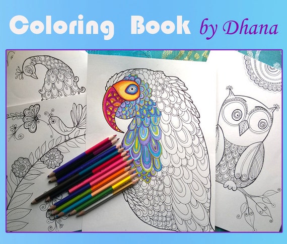 Instant Pobierz Kolorowanki Strona Paw Sowa Rysunek Papuga Kolorowanka Dla Dzieci I Dorosłych Ptaków Rysunki Zentangle Doodle Art