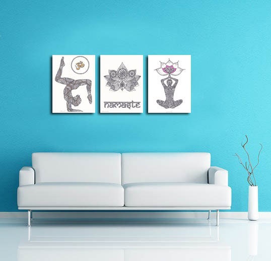Yoga Wall Decor Om Namaste Drawing Set 3 PRINTS Yoga Art Etsy