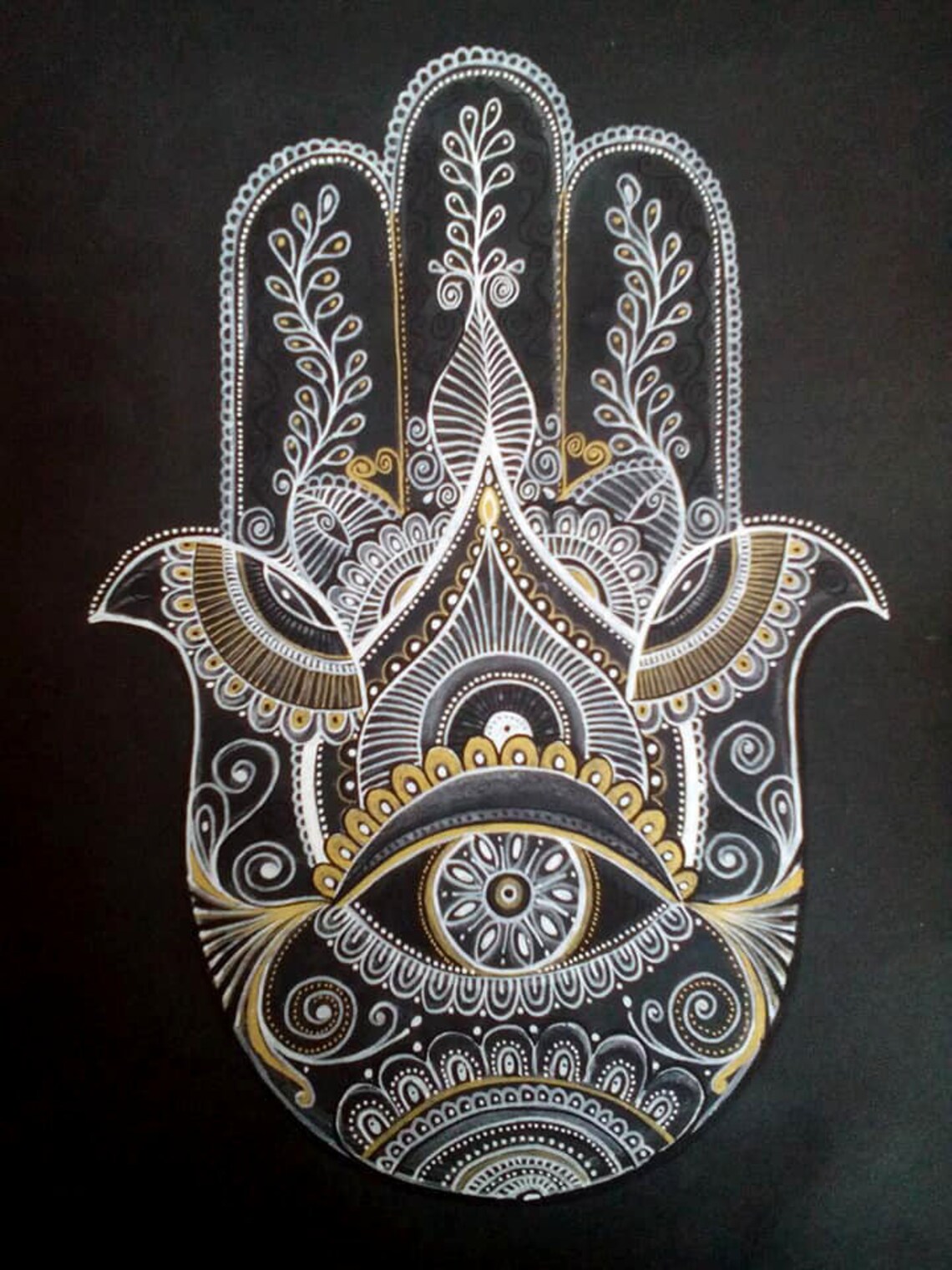 Original Hamsa Hand Drawing Painting, Personalized Décor, Fatima Hamsa ...