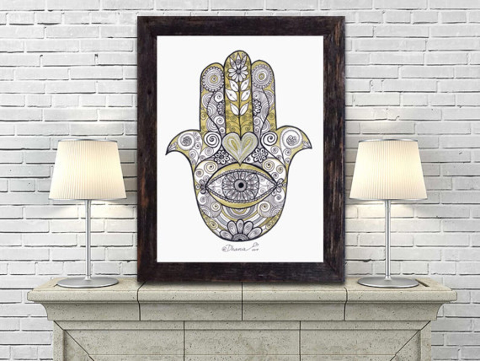 Hamsa Hand & Mandala PRINT 3 Piece Wall Art Decor Golden - Etsy