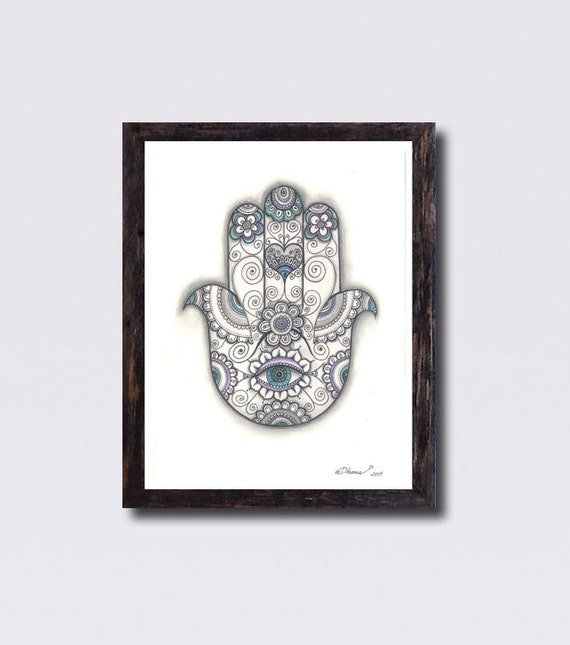 Large Print Hamsa Hand Drawing Black & White Hamsa Amulet | Etsy UK