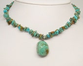 Vintage Southwestern Turquoise Designer Necklace Featuring Beautiful Sky Blue Gem Pieces and Large Turquoise Nugget Enhancer