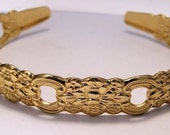 Vintage Garland Textured Oneida Gold Tone Cuff Bangle Bracelet Featuring Lovely Patterned Surface Monogramed Design