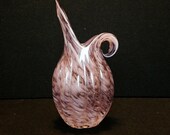 Vintage Lefton Swirled Opalescent Rose Ewer Art Glass Pitcher Featuring Pink Ribbed Design With Elegant Scrolled Handle