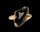 Vintage 10k Yellow Gold Art Deco Inspired Black Onyx Curvature Cocktail Ring Featuring Diamond Solitare Center Accent