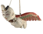 Original Native Balinese Tribal Carved Hanging Wooden Winged Spirit Chaser Featuring Authentic Hand Painted Design With Removable Wings