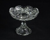 Vintage Floral Patterned Fine Crystal Compote Centerpiece Featuring Elegant Sawtooth Pattern Trim Design