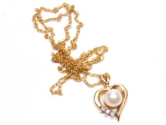 Vintage 14k Gold Diamond & Pearl Accented Open He… - image 3