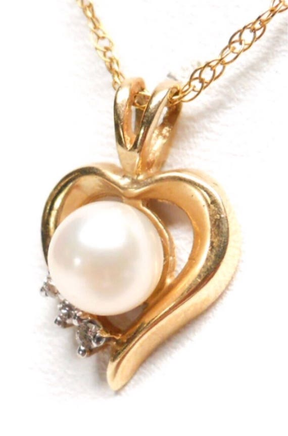 Vintage 14k Gold Diamond & Pearl Accented Open He… - image 5
