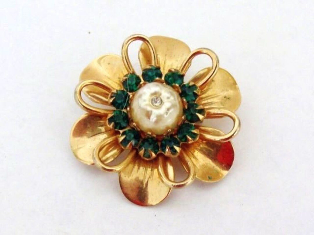 Superbe Broche Bouquet De Roses En Métal Doré émaillé Avec Strass - Neuf Sans Emballage