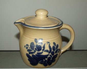 Antique Pfaltzgraff Pottery 40oz Tea Pot Featuring a Highly Collectable Yellow Tone Base & Lovely Blue Stenciled Floral Design