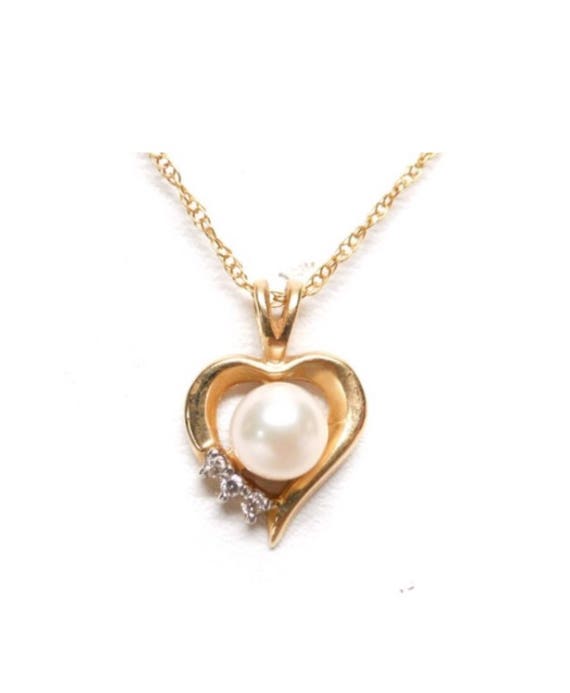 Vintage 14k Gold Diamond & Pearl Accented Open He… - image 4