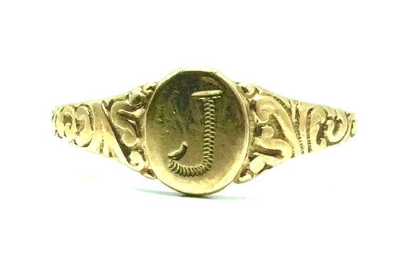 Vintage 10k Yellow Gold “J” Monogrammed Shield Ba… - image 3