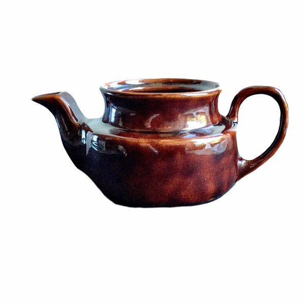 Vintage Maroon Fire Glazed Stoneware Single Handled Teapot Service Pot Featuring Elegant Mid Century Design