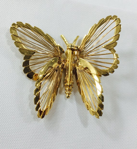 Vintage Gold Tone Monet Open Winged Butterfly Bro… - image 1