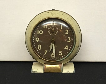 Rare Vintage Westclox Baby Ben Mechanical Winding Travel Alarm Clock With Heavy Speckled Metal Design