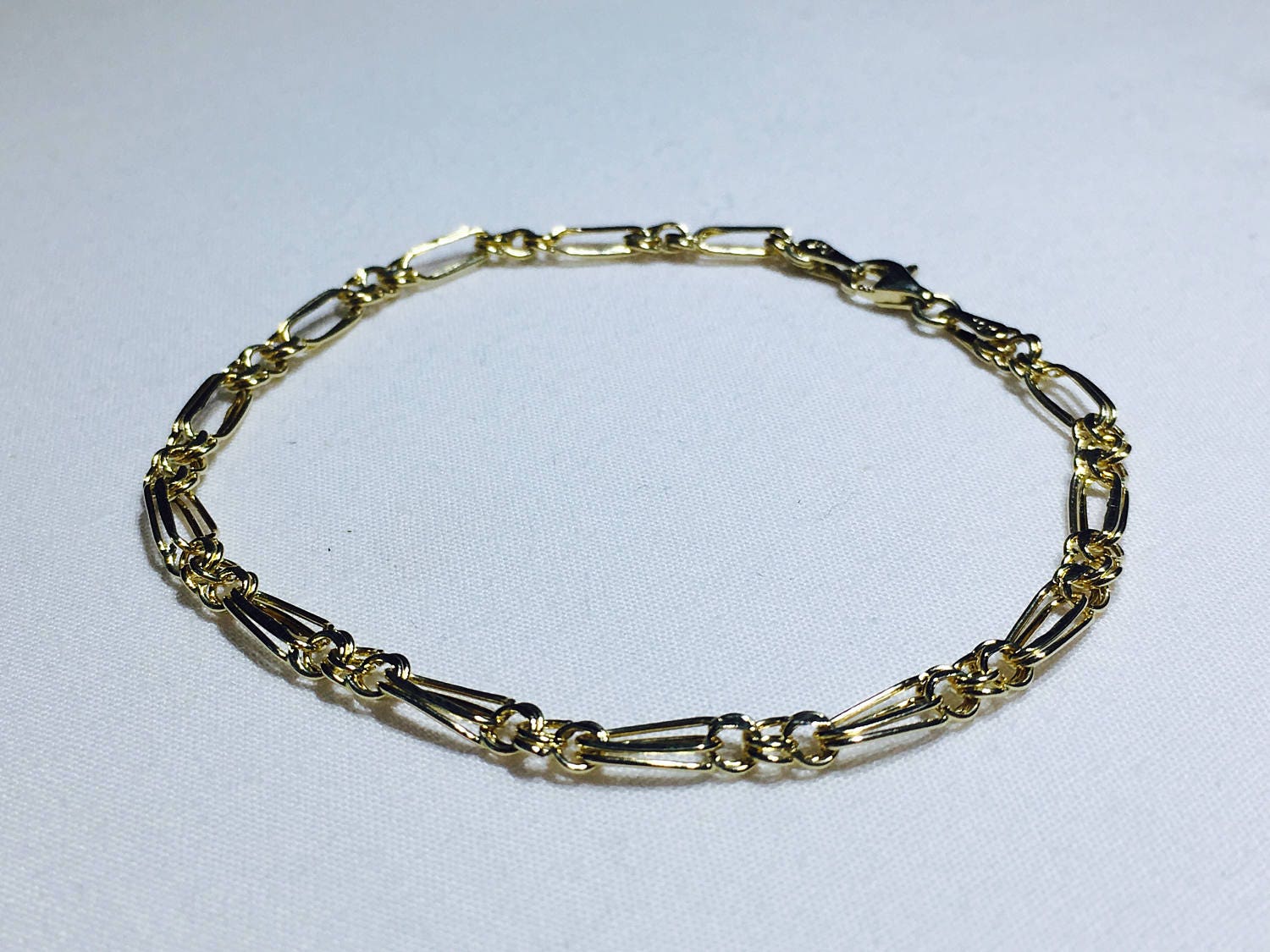 5,5 Mm Figaro Link Armband Pave Zweifarbiges Echt SOLID 10K Gelb Weiß Gold
