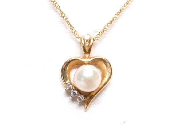 Vintage 14k Gold Diamond & Pearl Accented Open He… - image 1