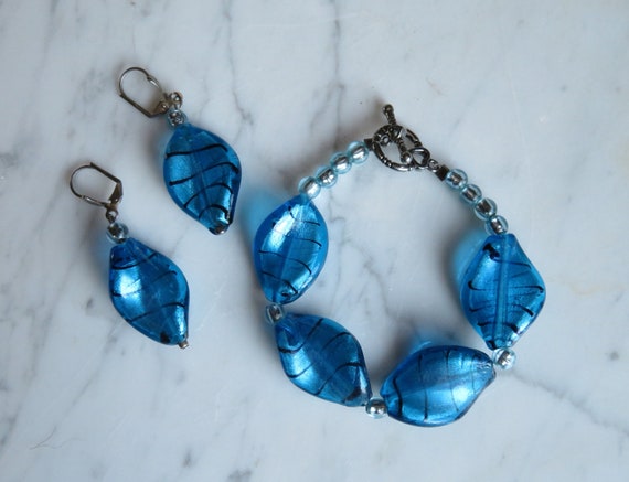 Vintage Caribbean Blue Art Glass Designer Bracele… - image 2