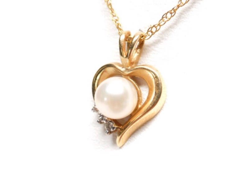 Vintage 14k Gold Diamond & Pearl Accented Open Heart Pendant - Etsy