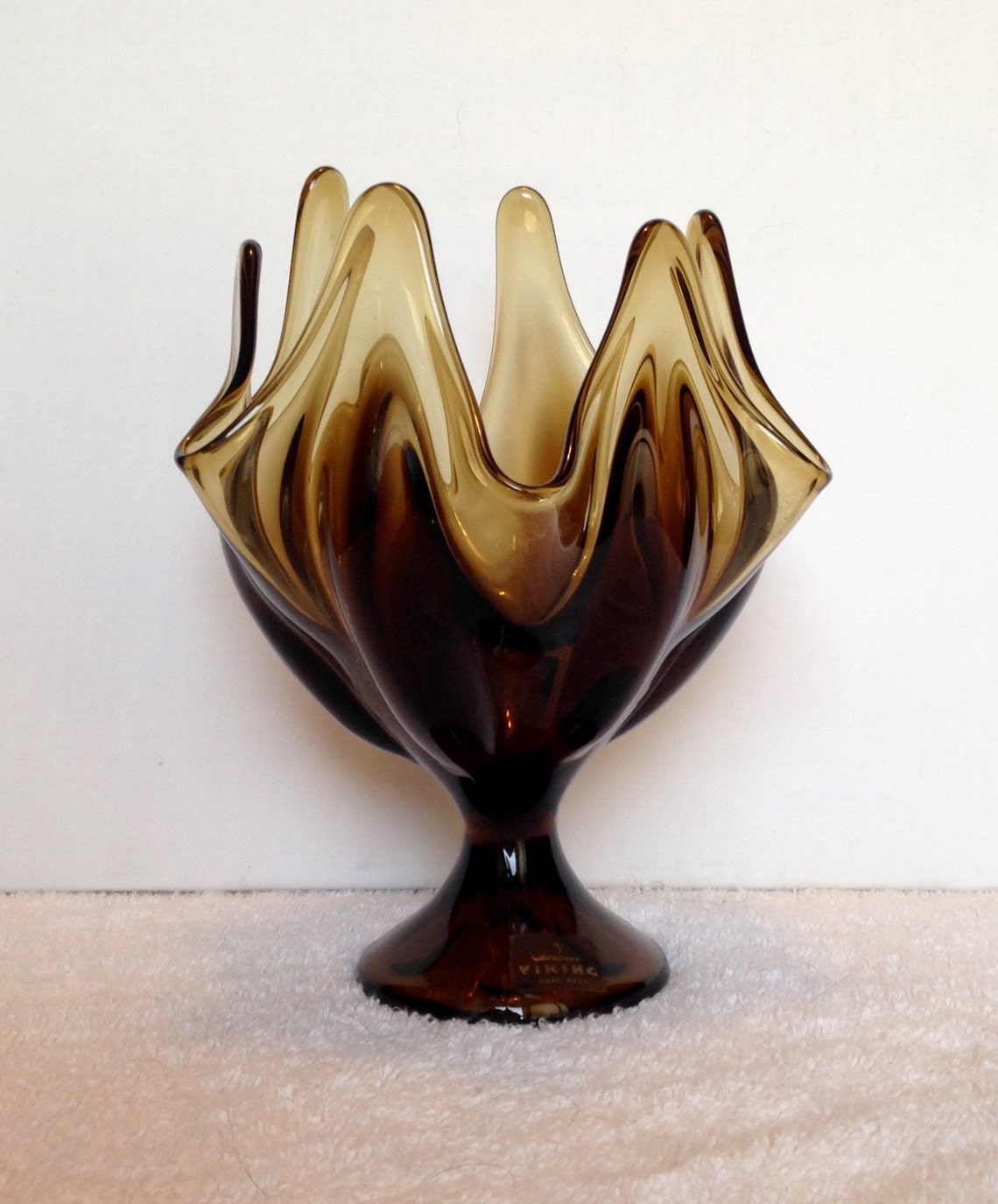 Vintage Viking Pedestal Six Petal Art Glass Handkerchief Etsy