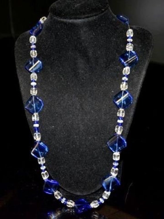 Vintage Cobalt Blue and Classical White Czech Cry… - image 1