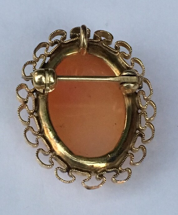 Vintage 10k Gold Filigree Hand Carved Cameo Brooc… - image 2