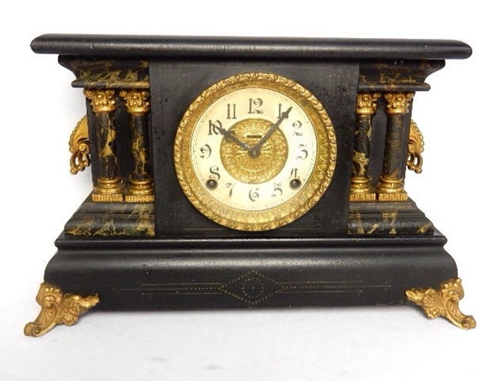Antique 8 Day Elias Ingraham Adrian Green Marbled Wound Mantle Clock