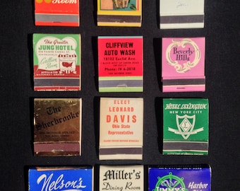 Vintage Unused Matchbooks With Mid-Century Advertising From Across The Country, Assorted Set of 12 Near Mint Condition!