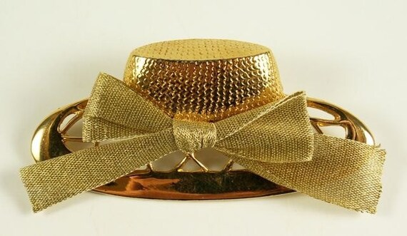 Elegant Vintage goldtone sunhat brooch with uniqu… - image 2