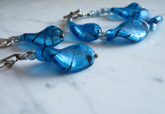 Vintage Caribbean Blue Art Glass Designer Bracele… - image 6