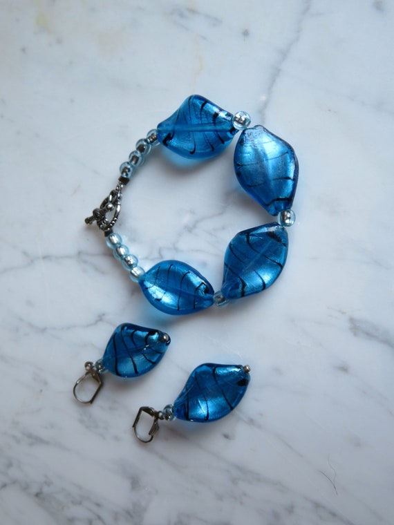 Vintage Caribbean Blue Art Glass Designer Bracele… - image 8