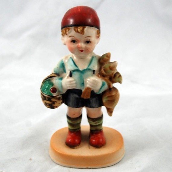 Vintage Hand Painted Porcelain Male Child Figurine With Farm Produce and  Carrying Basket Featuring Original Stamped JAPAN Marking