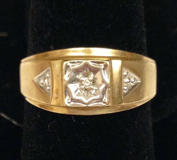 Vintage Heavy 10k Solid Gold Men's Diamond Weddin… - image 1