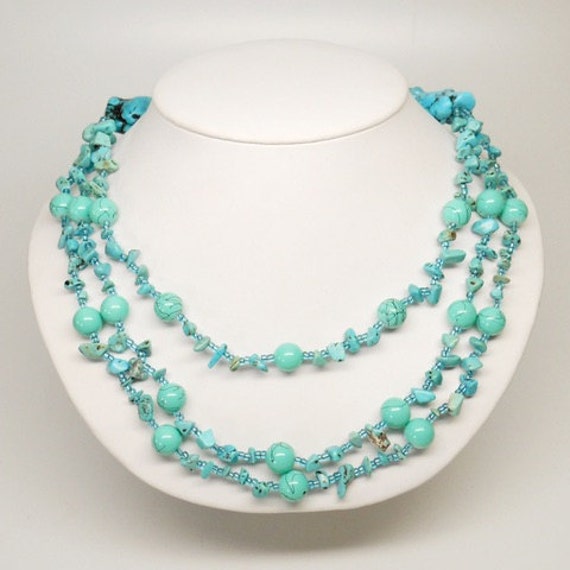 Beautiful Vintage Turquoise Beaded & Glass Beaded… - image 1