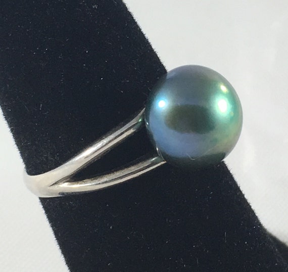 Vintage Sterling Silver Faux Green Solitaire Pear… - image 3